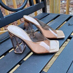 Zara Square Toe Clear Block Lucite Heels - Slip on Sz EU 36 US 5.5